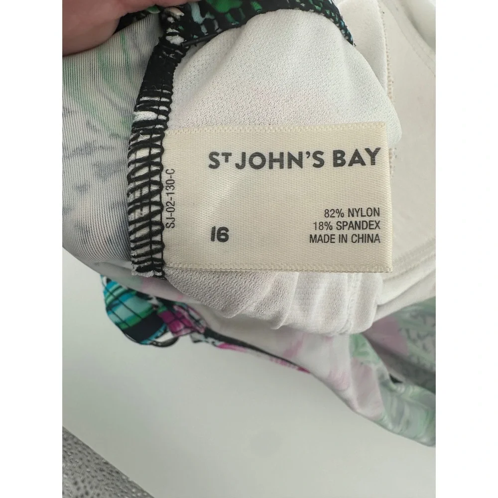 St Johns Bay Womens Floral Tropical Animal Print Tankini Swim Top Pink Green 16